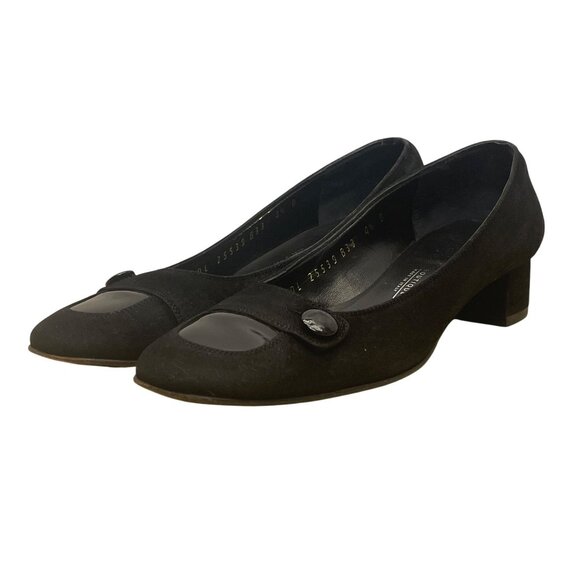 Salvatore Ferragamo Women’s Black Suede & Square-Toe Low-Heel Pumps Size 4.5B - Picture 3 of 7